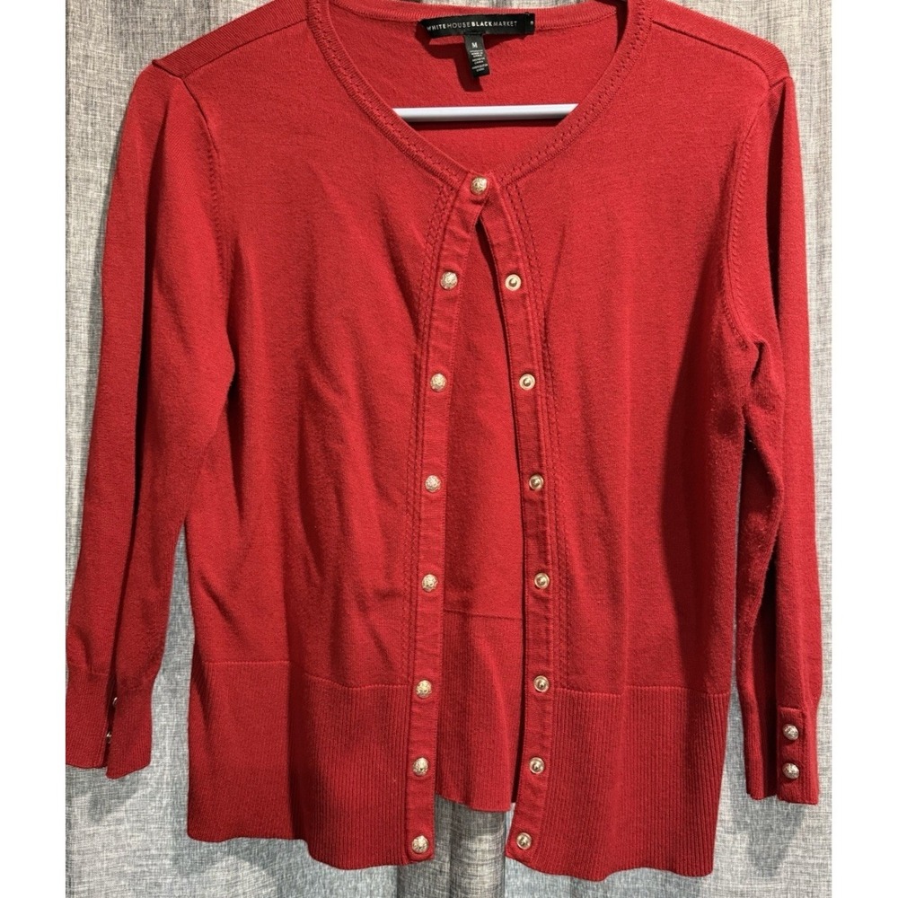 White House Black Market Snap Front Cardigan Sweater Size M 3/4 Sleeve w/Detail